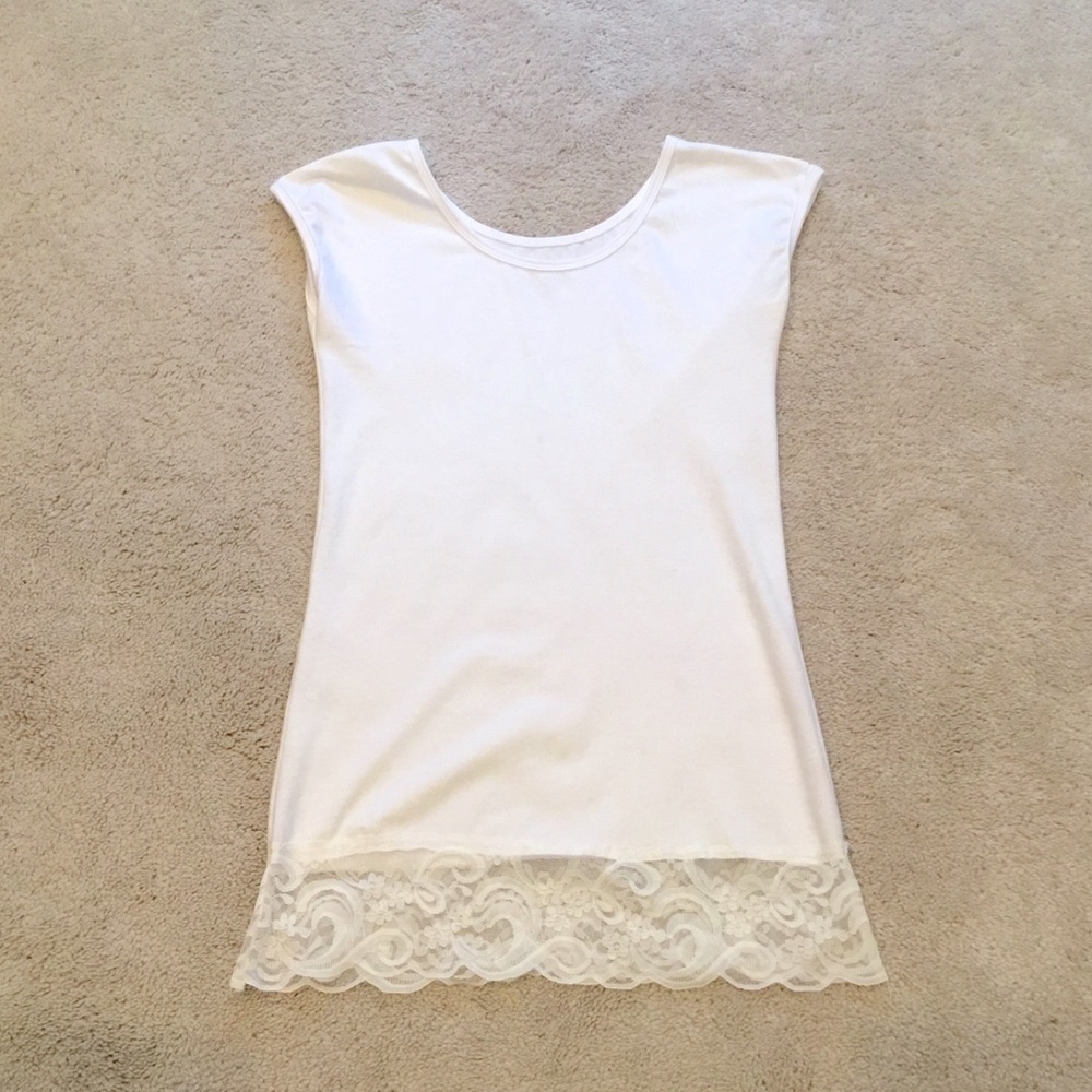 White Tee with Lace Trim